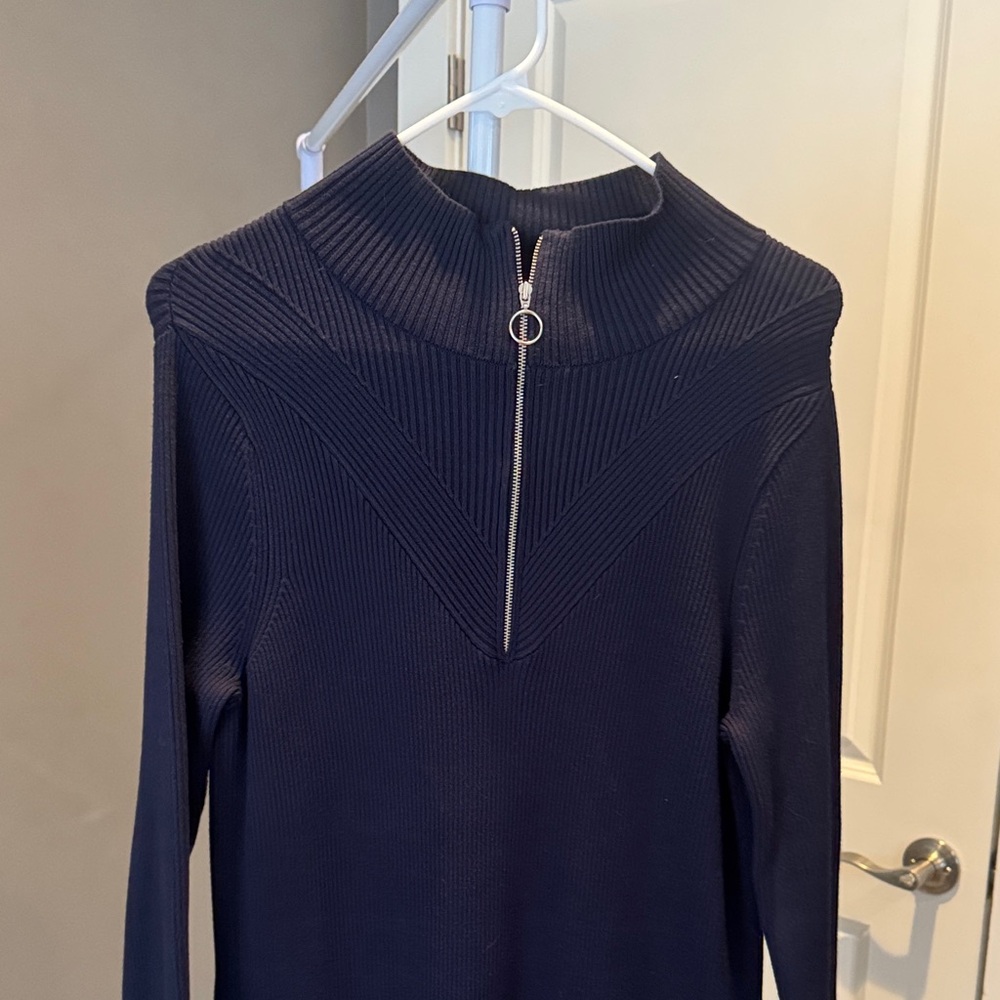 NWT Ugly Betty Navy Ribbed Knit Sweater Dress with Zipper
